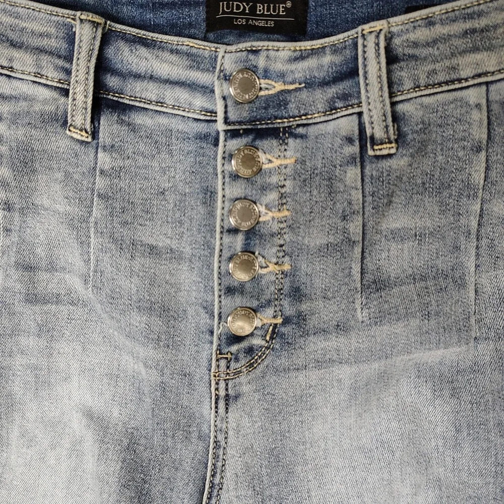 Judy Blue Jeans Womens 29 Blue Wide Leg Cropped Button Fly Medium‎ Stretch Denim - Picture 8 of 16